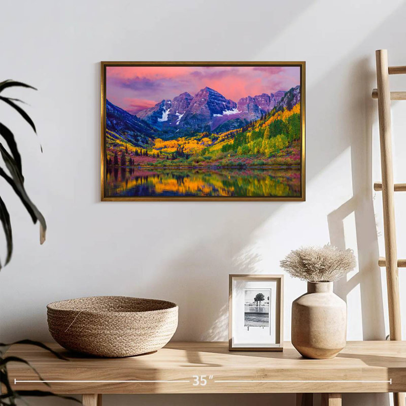 Beauté d'automne Maroon Bells, 19 po x 13 po, Cadre flottant doré