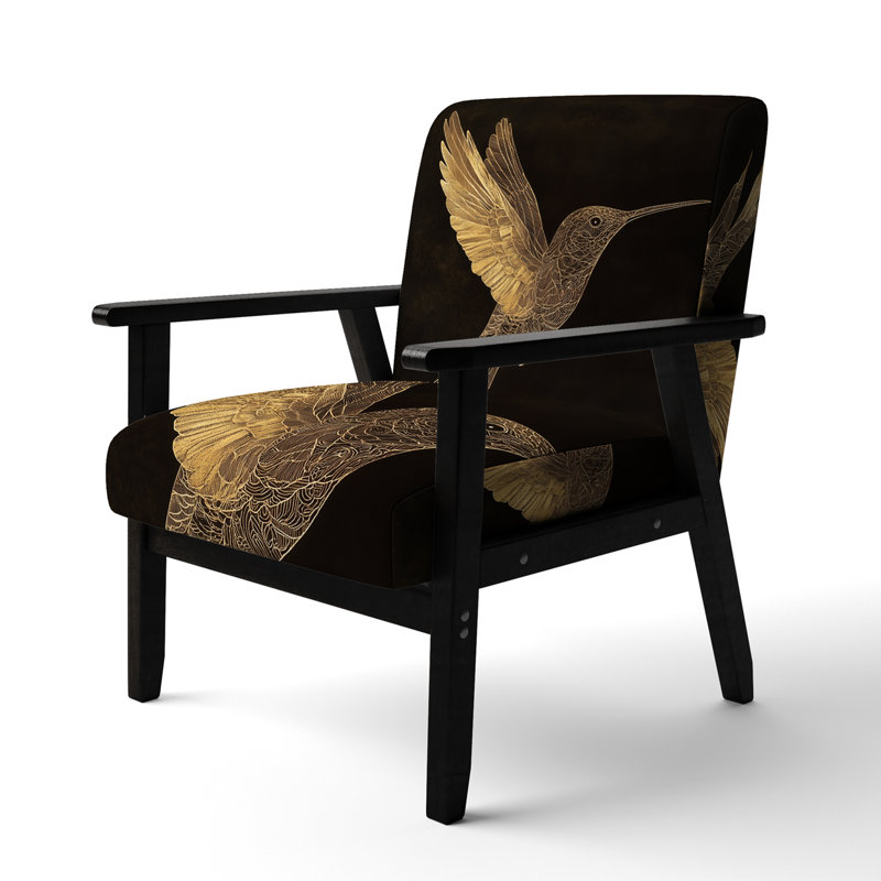 Fauteuil d'appoint Hummingbird - Mystical Hummingbird Gold Ink I, Black Square Arms