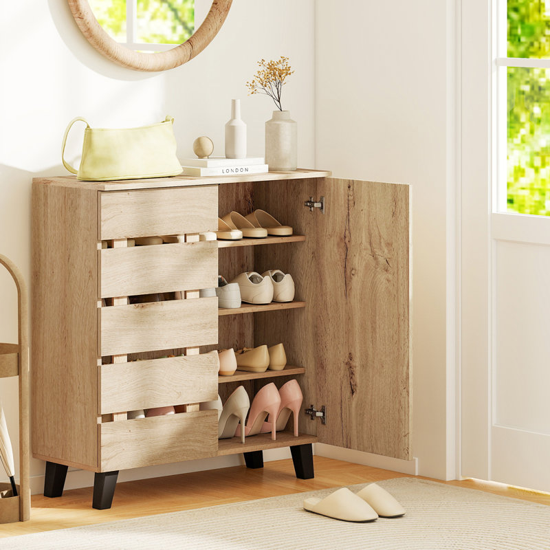 4-Tier Shoe Cabinet w/Louvered Door & Removable Shelves for Entryway Hallway