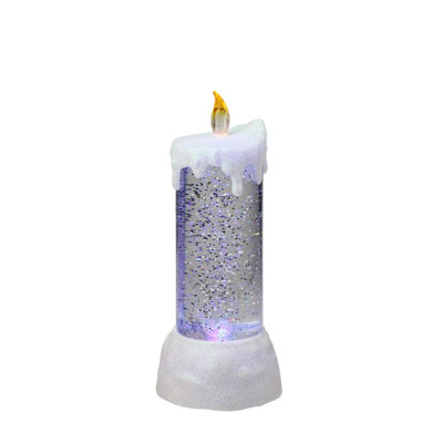 9.5" LED Lighted Dripping White Swirling Glitter Candle Christmas Decoration