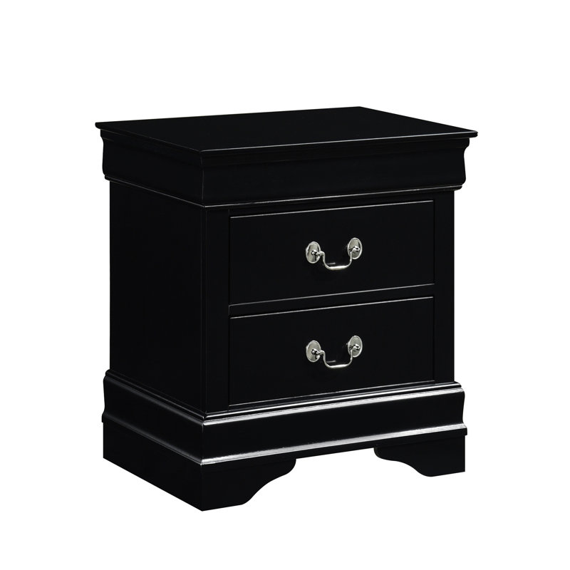 Table de chevet pour chambre à coucher - Meuble traditionnel à 2 tiroirs avec finition en bois noir et tiroir, Noir