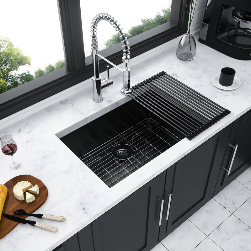 16 Gauge T304 Nano Stainless Steel 23" Gunmetal Black Undermount Kitchen Sink, 10-Inch Deep, Easy To Clean, Sound Proof, Comes With Dish Grid, Drain Assembly And Pack Clips 23 , Gauge, 10 X