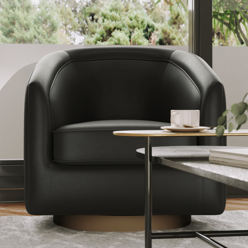 Fauteuil d'appoint rembourré Byran, Similicuir noir, Or