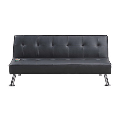 Canapé réglable 1 pièce en similicuir noir avec pieds en métal capitonnés et rembourrés avec USB