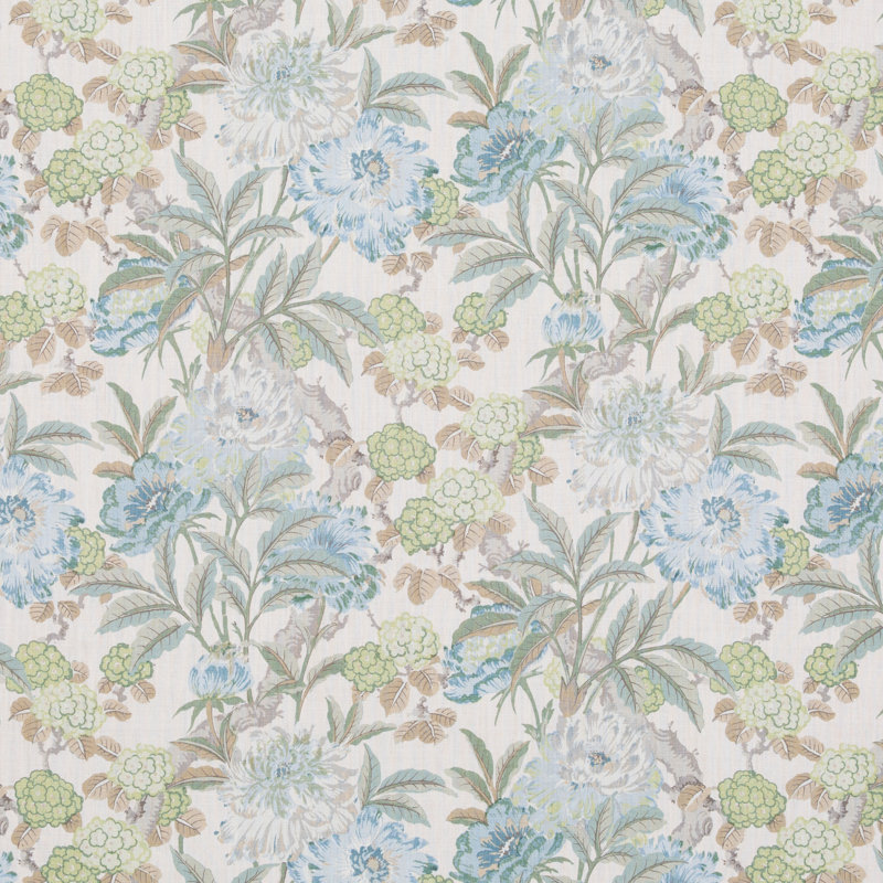 Ashmore Summer Peony 100% Linen Fabric, Aqua