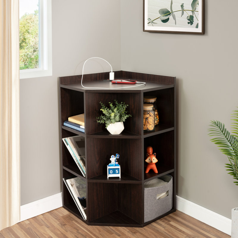 Birta Corner Cabinet Corner Shelf with USB Ports and Outlets Cubby Storage Organizer for Small Spaces 9 Cube Storage Organizer Bookshelf for Kids Room Bedroom Living Room