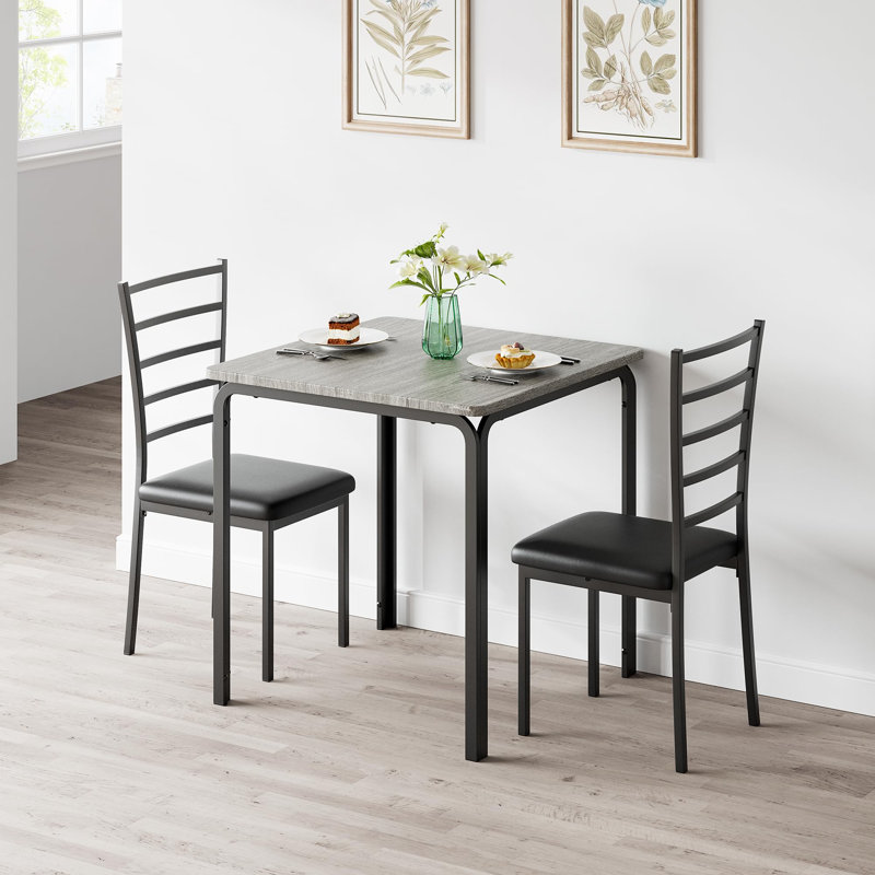 Modern 3-Piece Dining Table Set for 2 – Space-Saving Square Table with 2 Upholstered Chairs, Metal Frame, Ideal for Apartments & Small Spaces – Sturdy MDF Tabletop – MDF tabletop