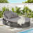 Outdoor Patio Round Daybed, Sun Bed with Adjustable Backrests and Foldable Cup Trays, Reclining Outdoor Lounger Wicker Rattan Patio Daybed with Cushions and Pillows for Backyard Poolside-1369898