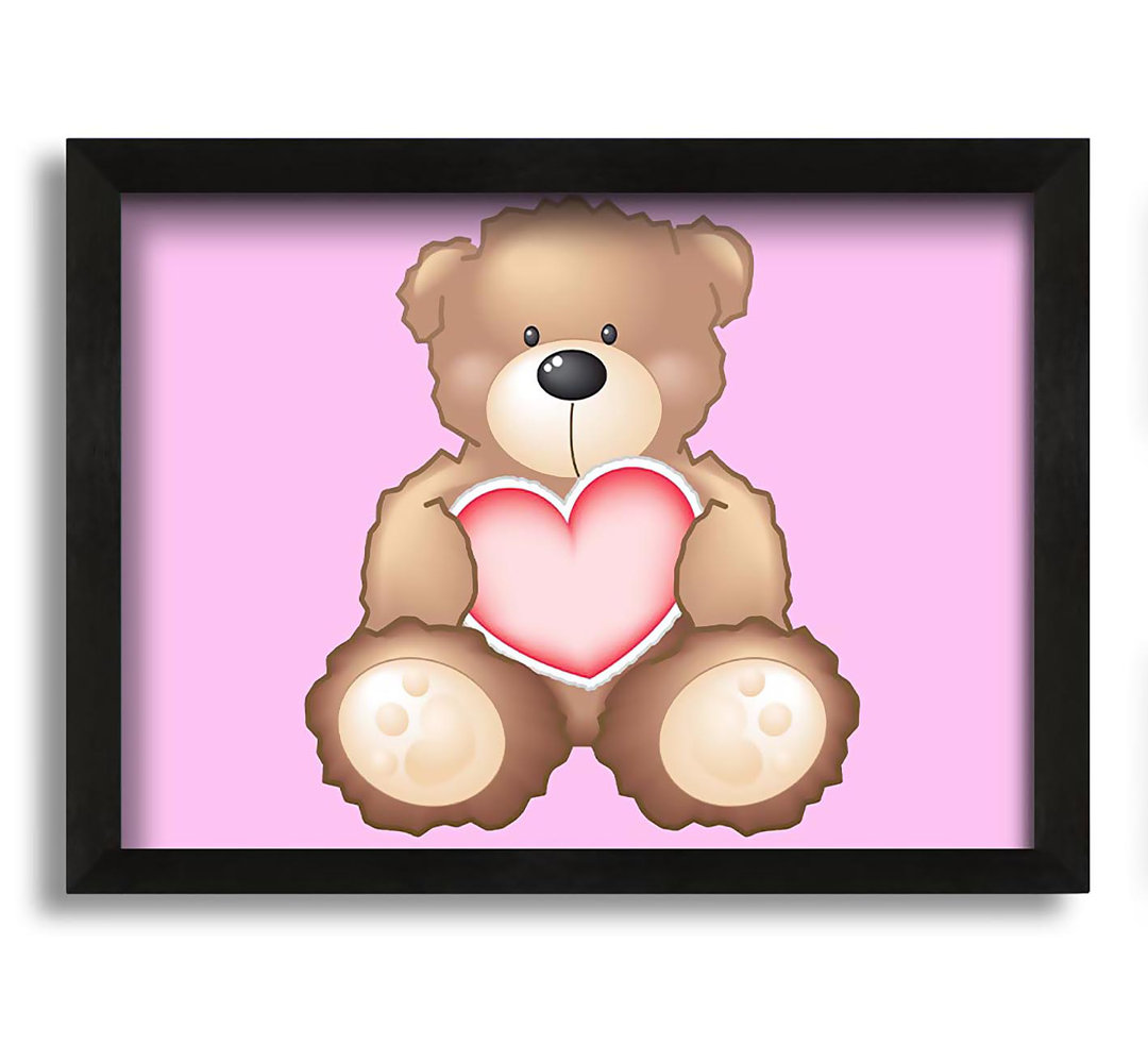 Gerahmtes Leinwandbild Teddy Bear Love Heart in Rosa