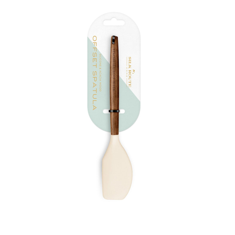 Acacia Wood & Silicone Offset Spatula, Cream