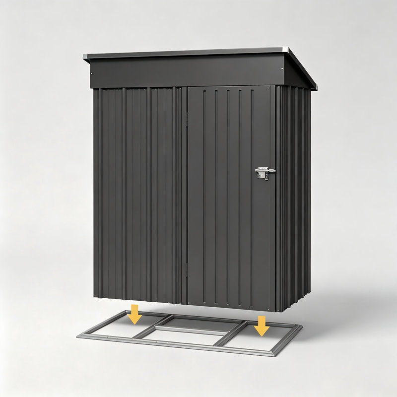 5 ft. W x 3 ft. D Galvanised Metal Storage Shed with Base & Sloping Roof , Ventilation, Black