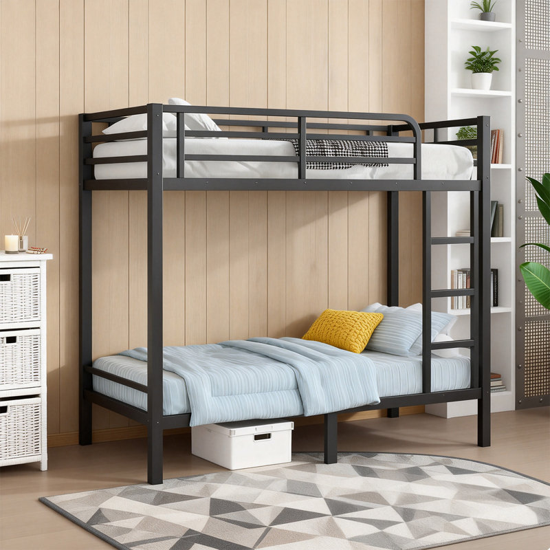 Metal Bunk Bed, Black, Twin Over Full
