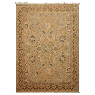 Tapis traditionnel kaki Aubusson Savonnerrie en laine noué à la main 5 pi 11 po x 7 pi 8 po