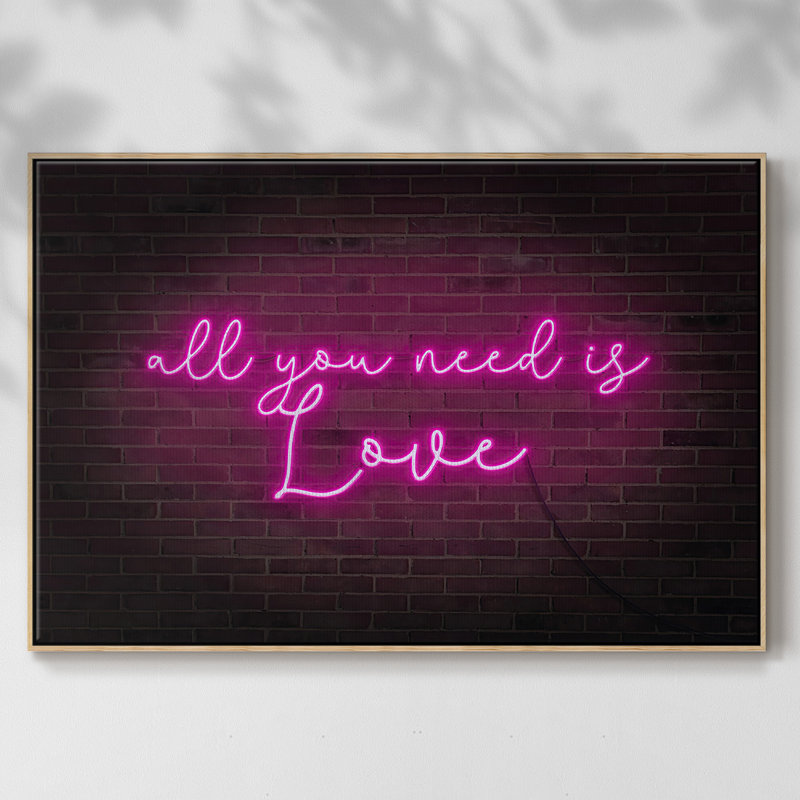 Neon Love I, reproduction d'art sur toile, H 27 po x l 41 po x P 2 po, Bois naturel
