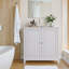 Armoire de rangement, Mid-Century Modern, rangement pour salle de bain, double porte, buffet autoportant, avec boutons argentés