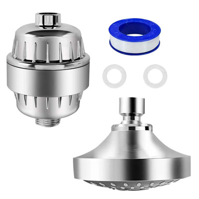 Pomme de douche filtrée à haute pression 20 étapes, rond 4,33 po, 5 modes, rotatif à 360 °, élimine le chlore et les substances nocives