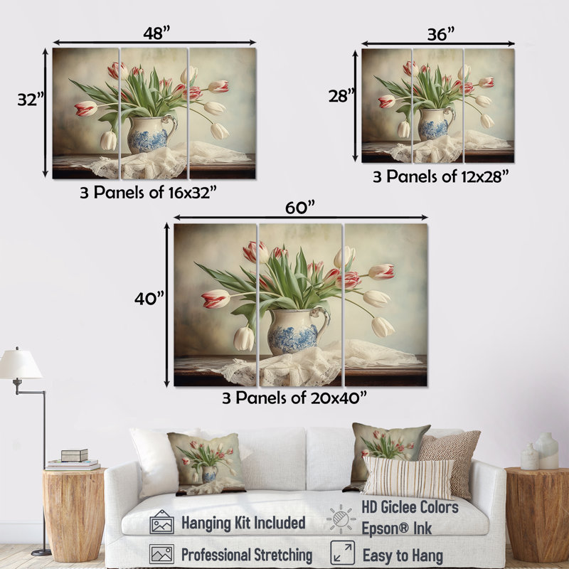Ensemble de salon Tulipes Bouquet Nature morte VI - Tulipes, H 40 po x l 60 po x P 1 po