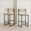 Tabouret de bar en papier tissé - Structure en métal noir avec siège tissé miel