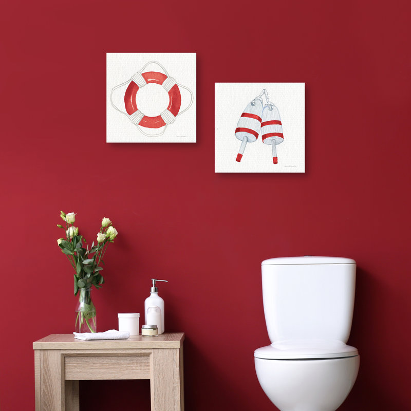 «Coastal Icon I Red» par Kathleen Parr Mckenna, ensemble de 2 reproductions sur toile sans cadre