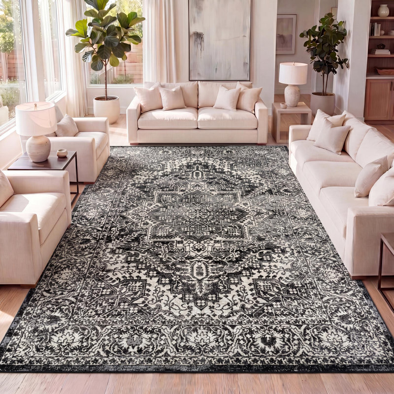 Tapis noir Modern Modern, Rectangulaire 3 pi x 5 pi