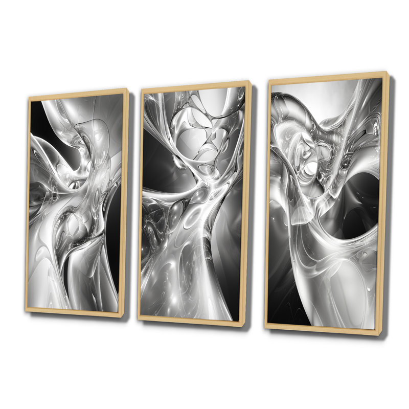 «Gray Abstract Steel Serenade I», reproduction d'art abstrait, collection de 3 pièces, H 28 po x l 36 po, Crème, crème