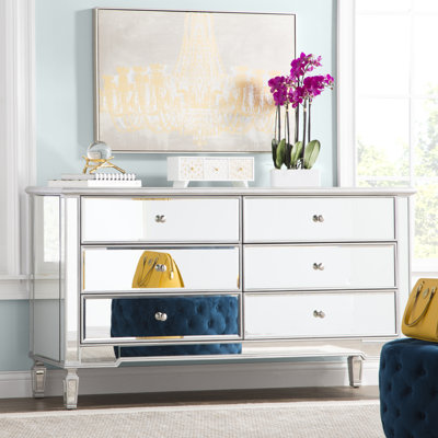 Brixton 60" W Mirrored 6-Drawer Double Dresser