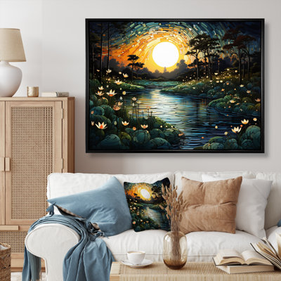 River Pointillism Charm At Night III, reproduction d'art sur toile