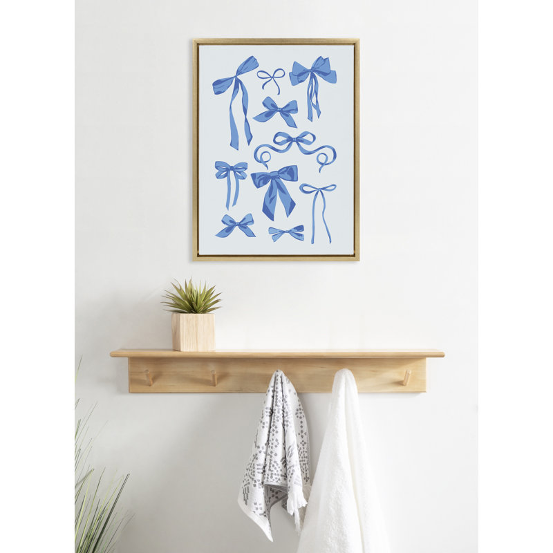 «Blue Bows» par Honey Island Studio, reproduction d'art sur toile encadrée, Or vif