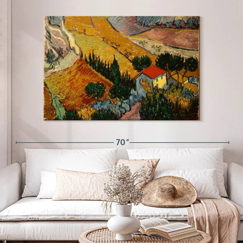 Alvord, paysage avec maison et laboureur, H 34 po x l 51 po