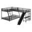 Lit superposé simple au-dessus de L en forme de L avec lit mezzanine simple et bureau intégré, lits triples en métal avec échelle et glissade