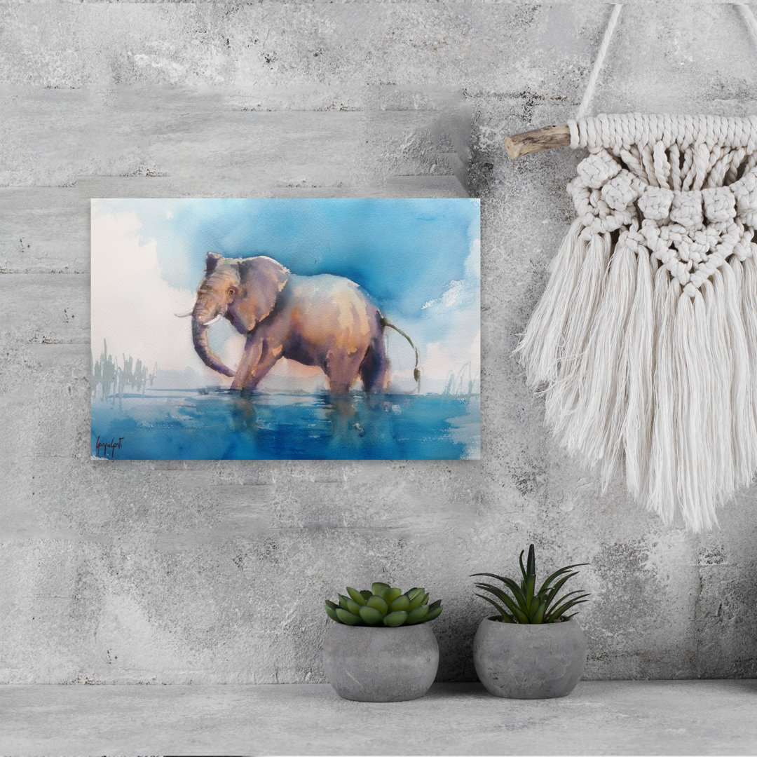 Majestic Elephant Wading Peaceful Serene Tranquil Elephant Nature Wildlife Wall Art Print