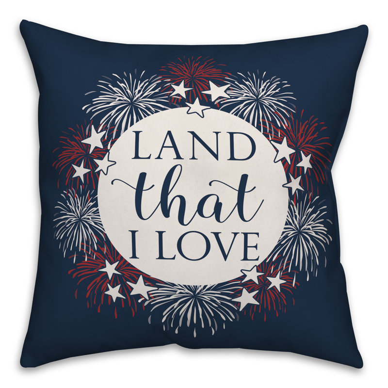 Coussin intérieur / extérieur Land That I Love Fireworks, 16 po x 1 po, Housse de coussin seulement - sans coussin