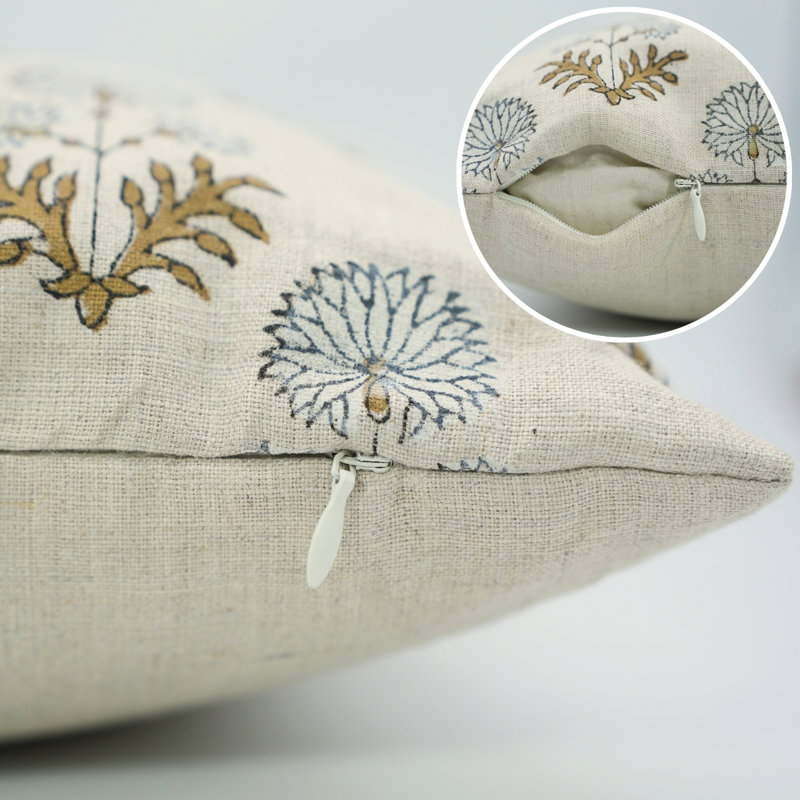 Linen Pillow Cover, 26" H x 26" W, Square, Beige Floral 1