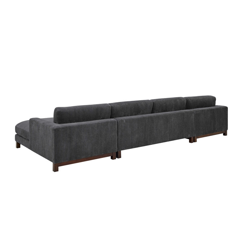 Stever 150" Wide Symmetrical Corner Sectional, Dark Gray Corduroy