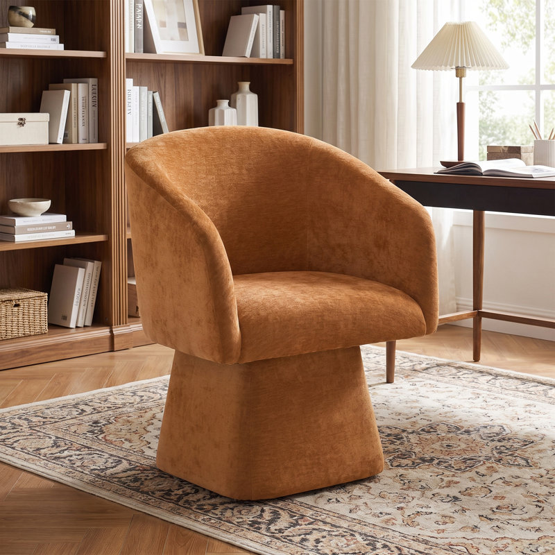 Modern Swivel Barrel Accent Chair with Plush Upholstery, Orange