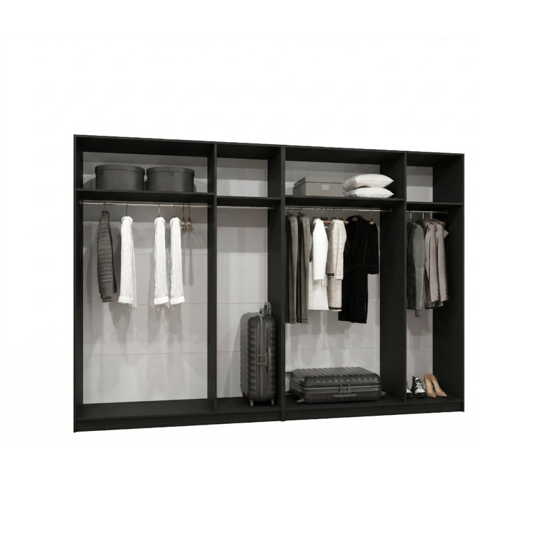 Manufactured Wood Wardrobe, black matt + handles: gold