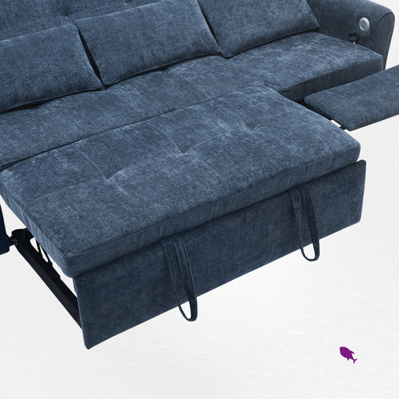 81.9" Convertible Sofa With Recliner, Blue