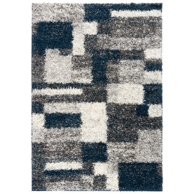 Farmerville Geometric Shag Navy/Gray/Ivory Area Rug