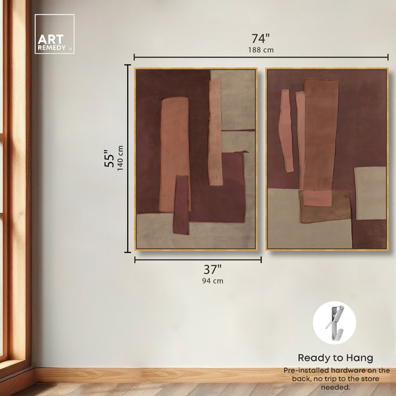 Ensemble de décoration murale bohème Raw Edge Duo par Art Remedy, cadre doré, 36 x 54, 55"H x 37"W, Gold Frame