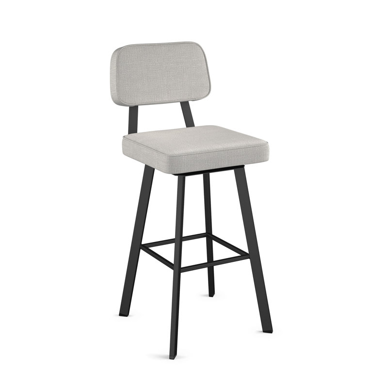 Cloran Swivel Counter & Bar Stool, Pale Gray Polyester, Textured Black, Counter Stool (26" Seat Height)