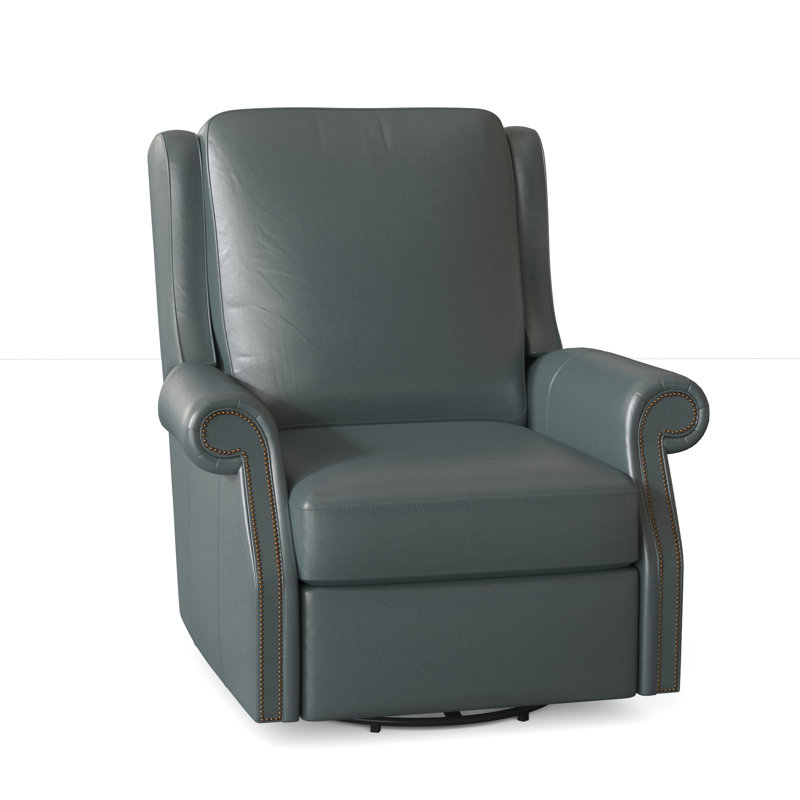 Barcelo Recliner, Corinthian Cherry Genuine Leather, Swivel Glider with Power Button, French Natural