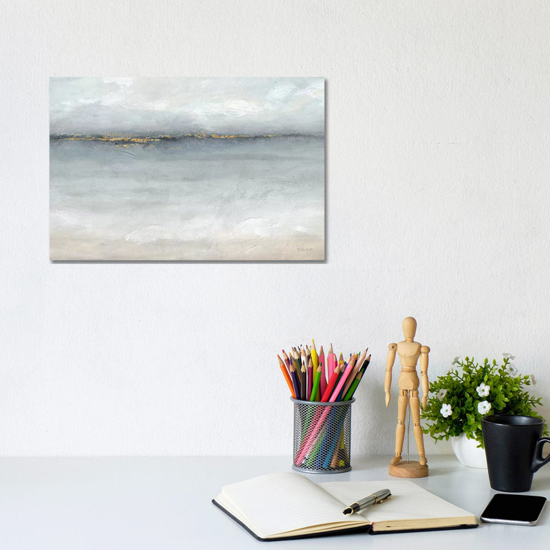 Serene Sea Grey Gold Landscape - Wrapped Canvas Painting, 152.5 cm H x 101.5 cm W x 3.175 cm D, No Frame