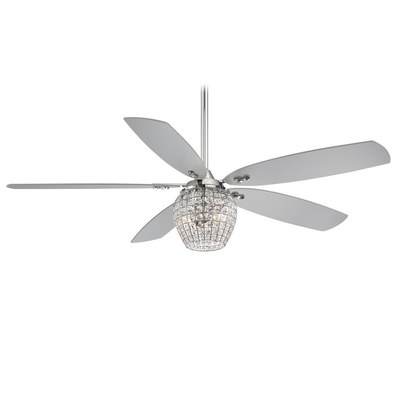 Chrome and Silver 56" LED Ceiling Fan with Crystal Chandelier