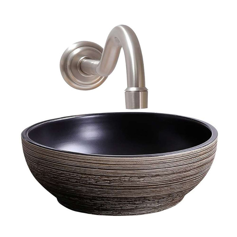 Fontana Vessel Sink and Brushed Nickel Touchless Wall Motion Sensor Faucet Set