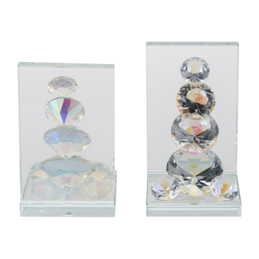 Kallysta Modern Glass and Crystal Bookends with Faceted Geometric Accents Sleek Decorative Display Design for Contemporary Spaces and Stylish Sophisticated Shelf Organization (Set of 2) Rosdorf Park