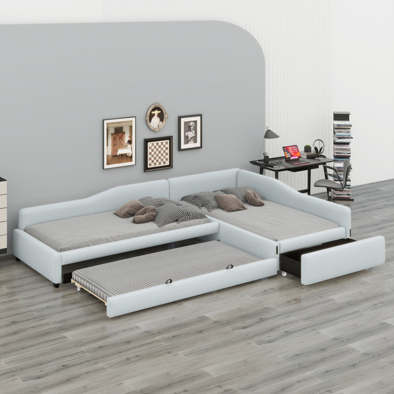 Upholstered Double Daybed With Trundle And Drawer