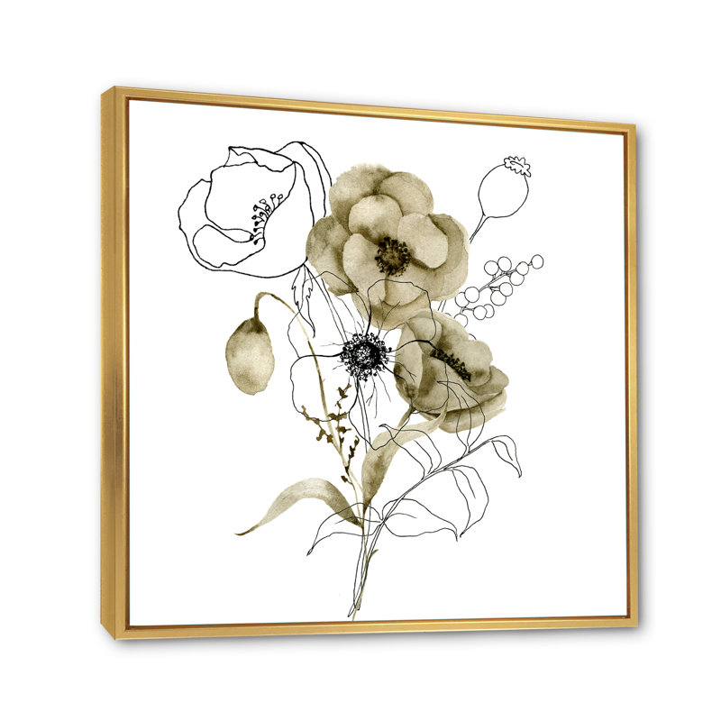 Anémone Bouquet de fleurs avec des branches d'eucalyptus - Peinture sur toile, H 16 po x l 16 po x P 1 po