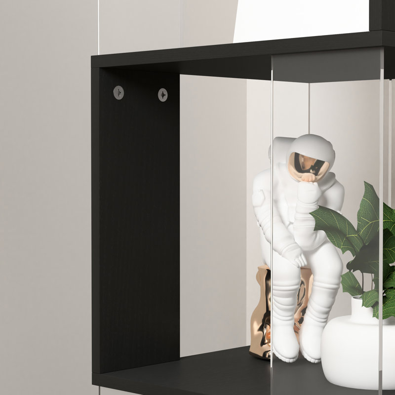 Bibliothèque rotative à 5 niveaux avec panneau transparent fourni - Style simple pour la décoration de la maison pouvant contenir des livres, des horloges et des collations