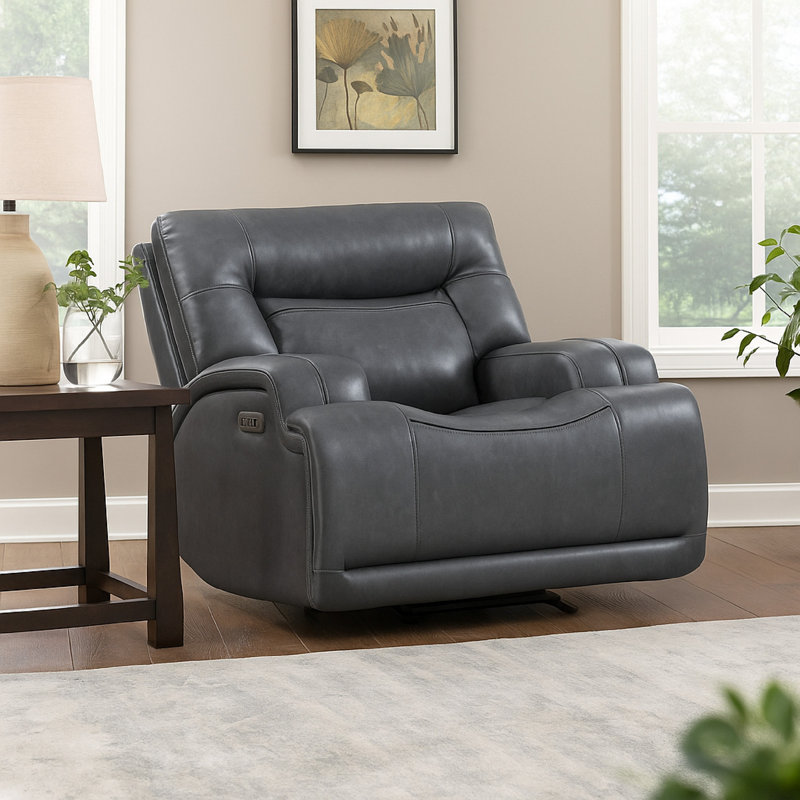 Fauteuil inclinable Tito, polyester gris, accoudoirs coussinés, Électrique - Bouton-poussoir