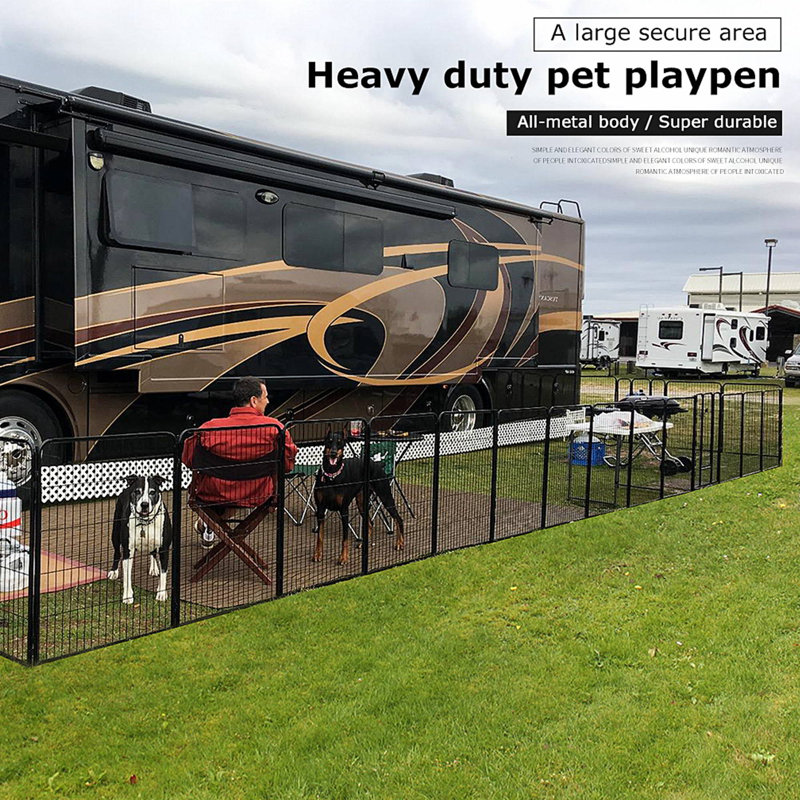 Black Metal Adjustable Pet Playpen with Doors